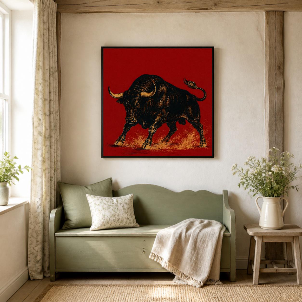 Bull Wall Art – Vintage Spanish Print, Red and Black Poster, Printable Download photo 4