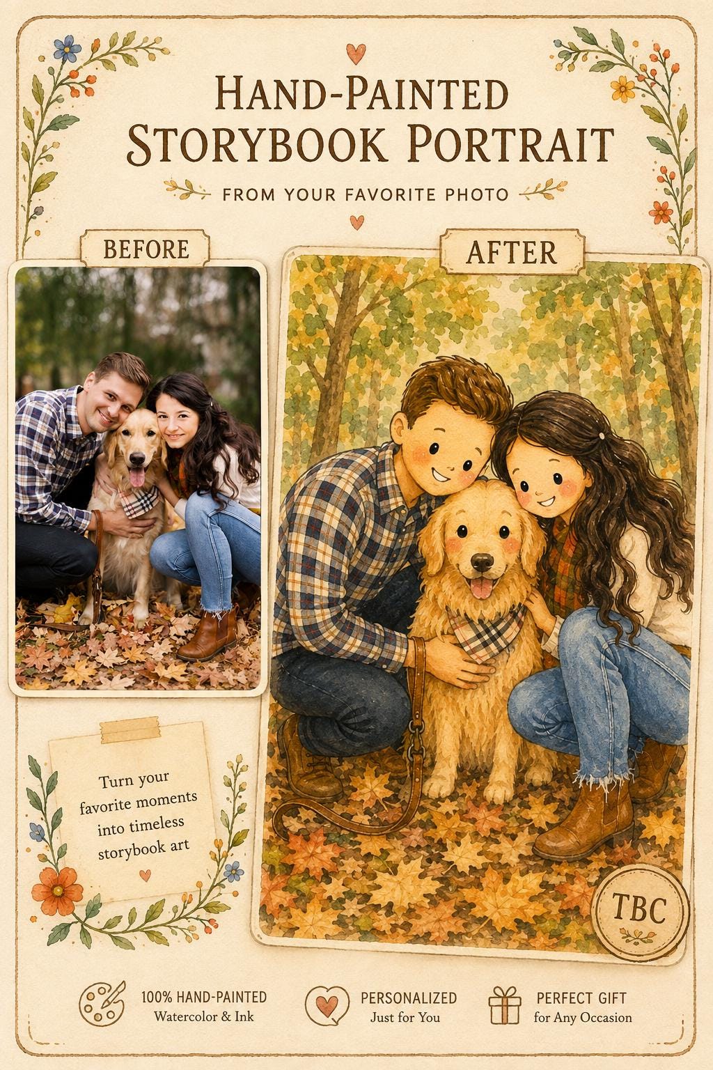 Custom Family Portrait from Photo, Watercolor Storybook Illustration, Personalized Gift, Digital Download photo 7