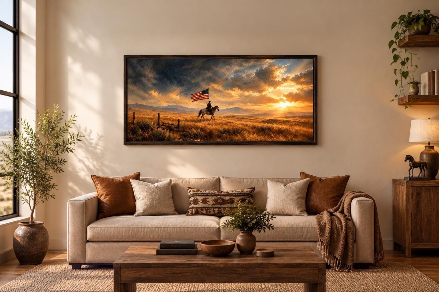Western Wall Art, American Flag Horseback Rider Print, Patriotic Cowboy Decor photo 4