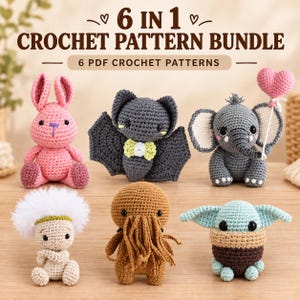 Virkmönster Paket: 6 Baby Amigurumi Gosedjur, PDF Nedladdning bild 1