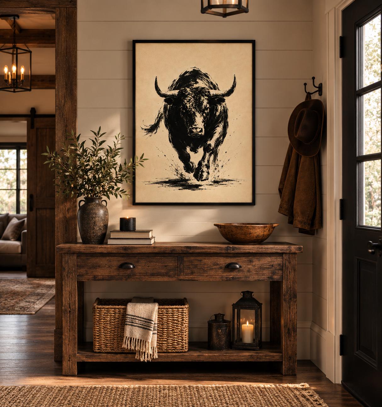 Bull Wall Art Printable, Black Ink Western Wall Decor, Rustic Ranch Digital Download photo 7