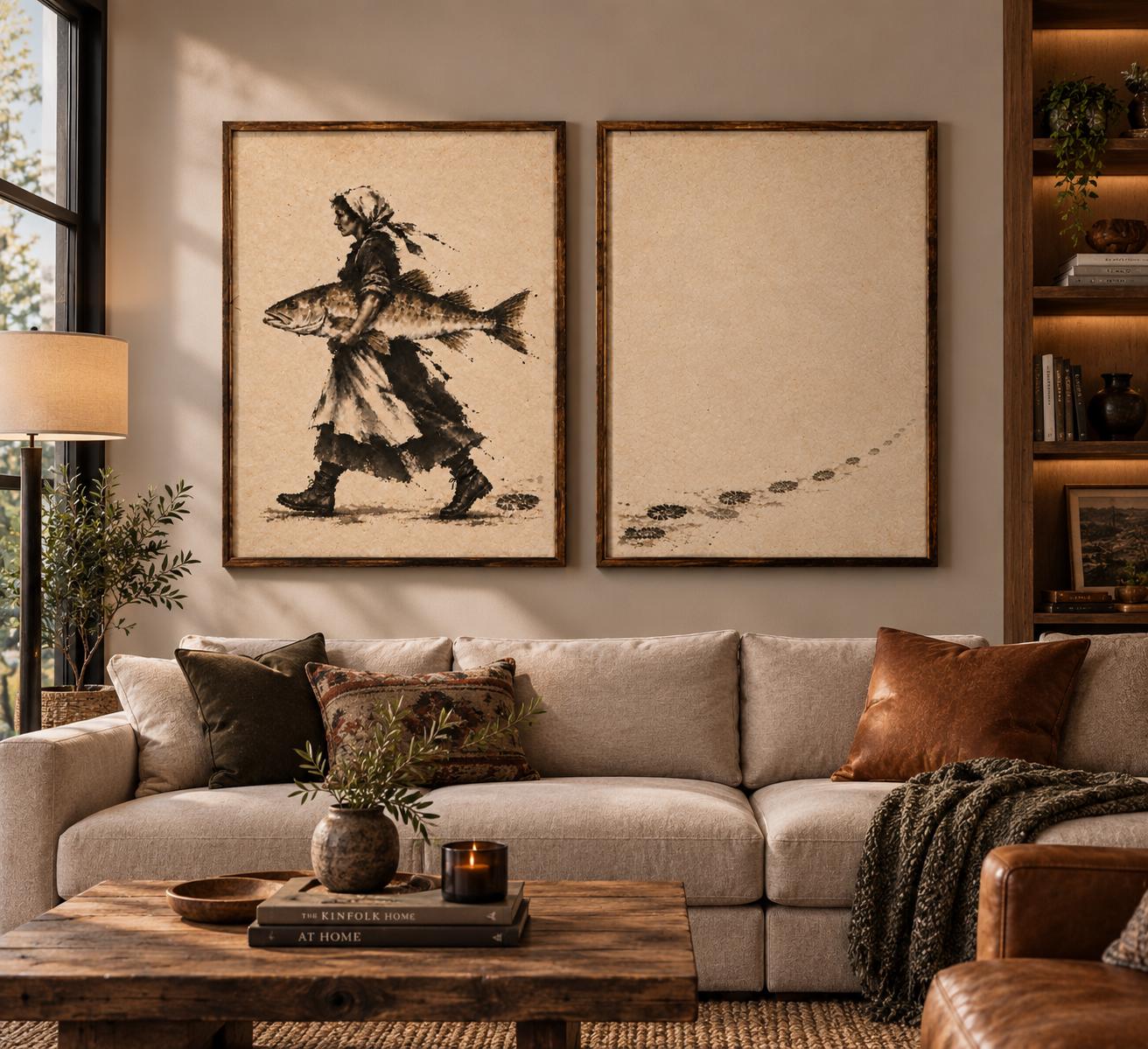 Coastal Wall Art Vintage Fisherwoman Print, Woman Fishing, Rustic Lake House Decor photo 3