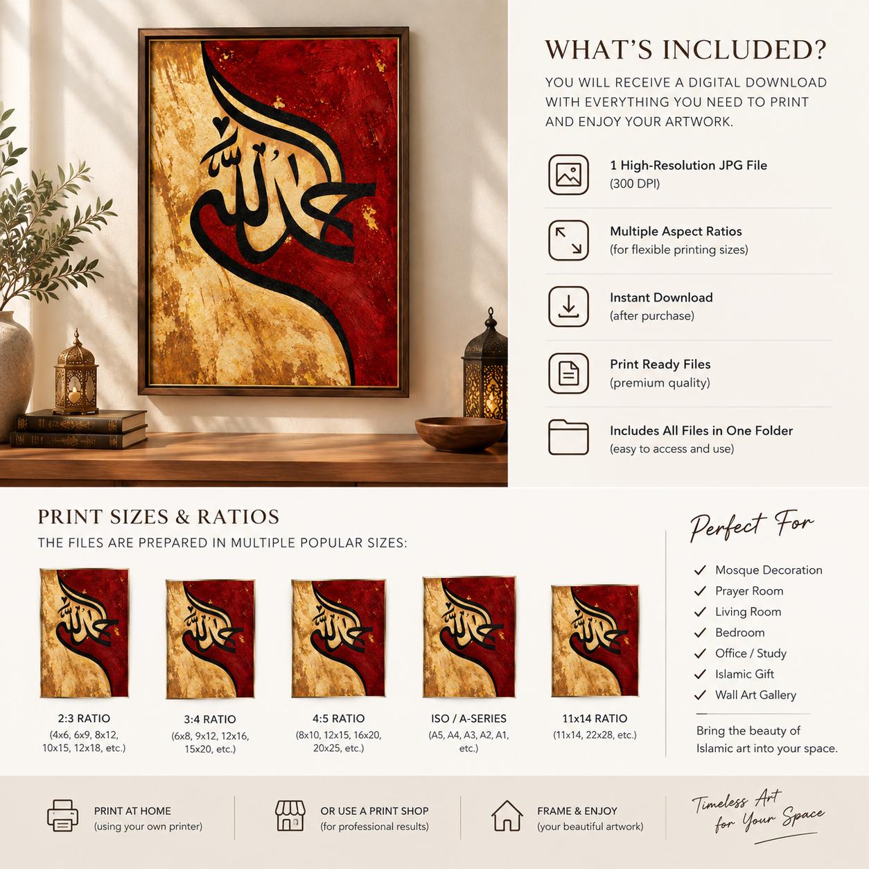 Islamic Wall Art – Alhamdulillah Calligraphy Print, Digital Download photo 7