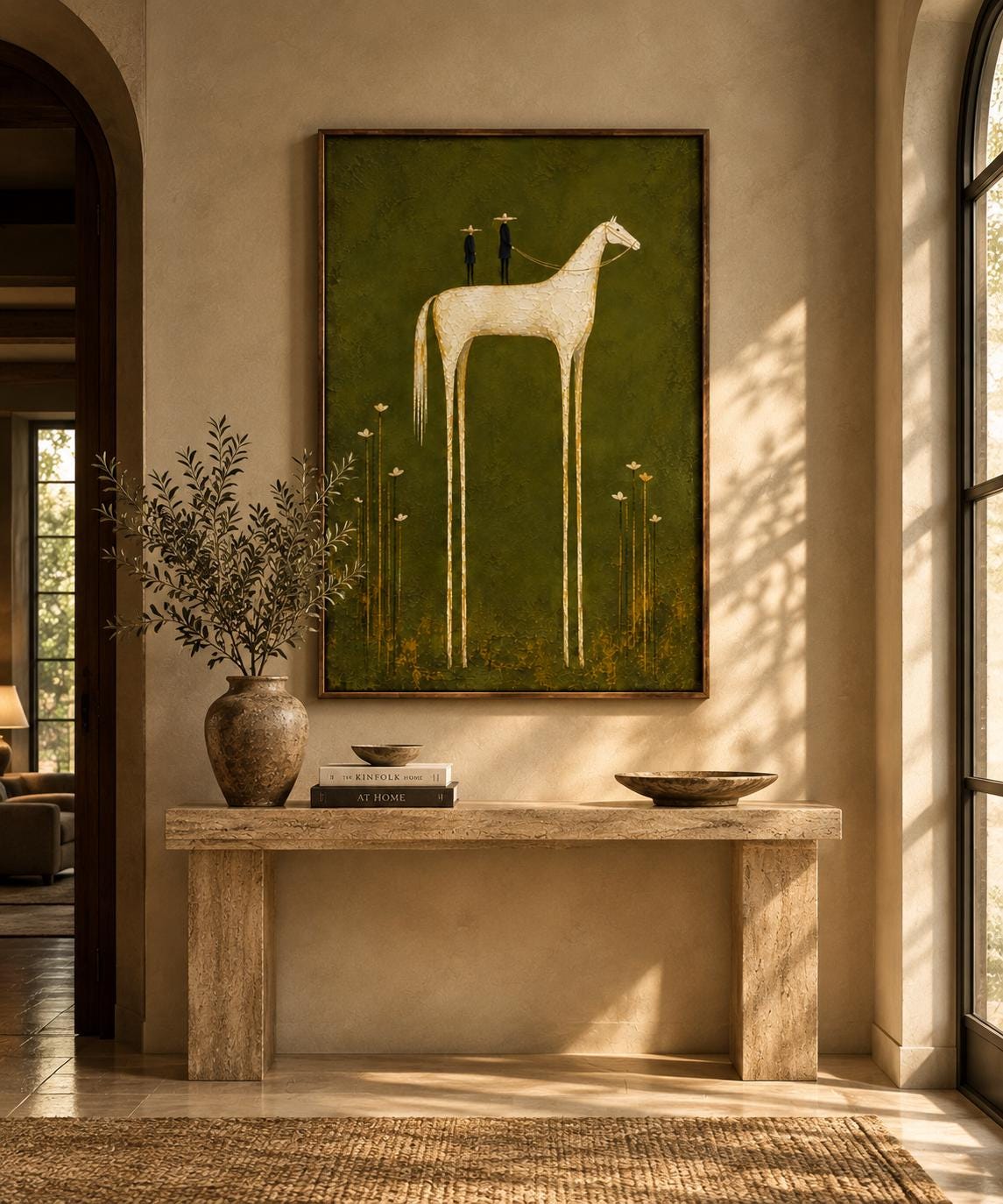 White Horse Wall Art – Olive Green Equestrian Print, Digital Download photo 5