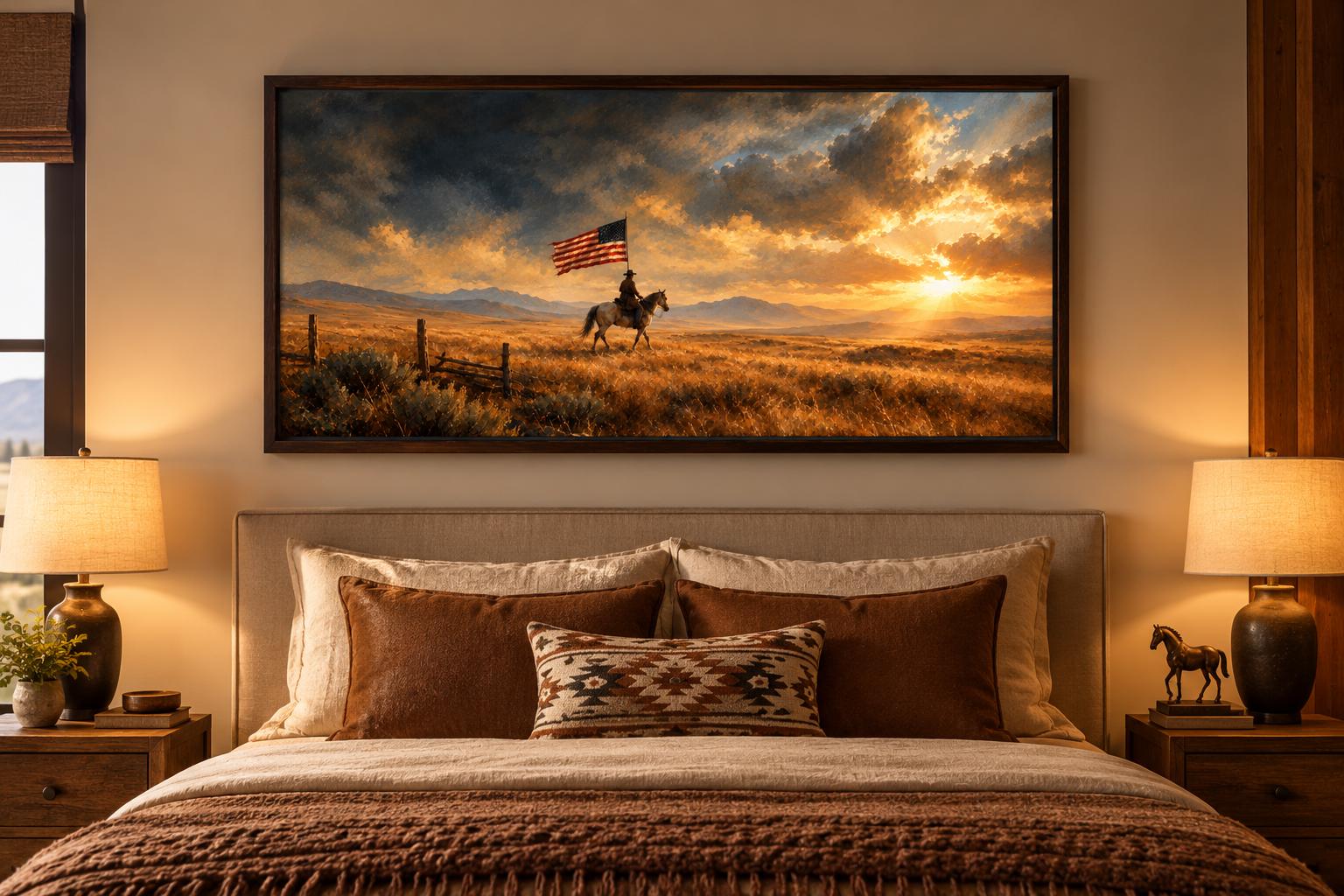 Western Wall Art, American Flag Horseback Rider Print, Patriotic Cowboy Decor photo 5