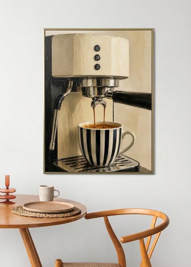 Coffee Wall Art Espresso Machine Painting, Striped Mug Kitchen Print photo 4