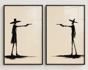 Cowboy Wall Art Print, Black and White Western Art, Minimalist Cowboy Decor