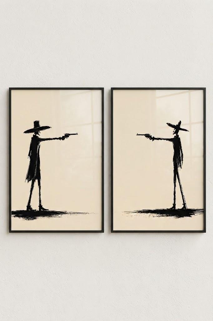 Cowboy Wall Art Print, Black and White Western Art, Minimalist Cowboy Decor