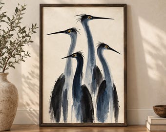 Coastal Wall Art Heron Print, Blue Heron Watercolor, Coastal Bird Decor for Beach House