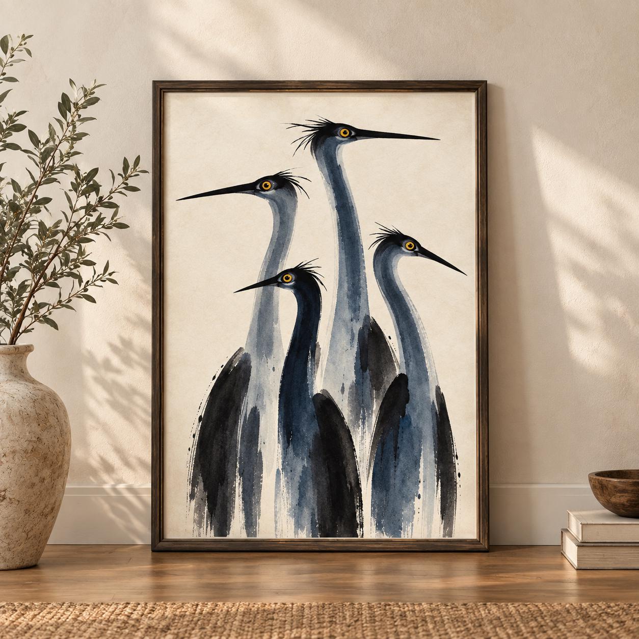 Coastal Wall Art Heron Print, Blue Heron Watercolor, Coastal Bird Decor for Beach House