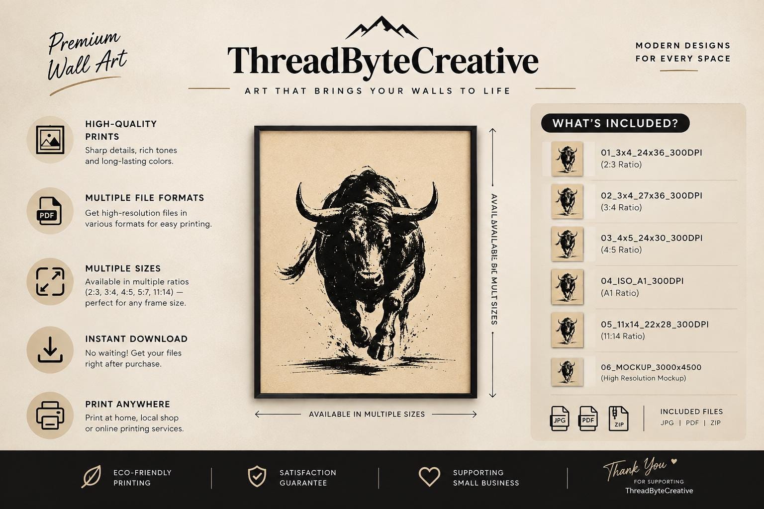Bull Wall Art Printable, Black Ink Western Wall Decor, Rustic Ranch Digital Download photo 8