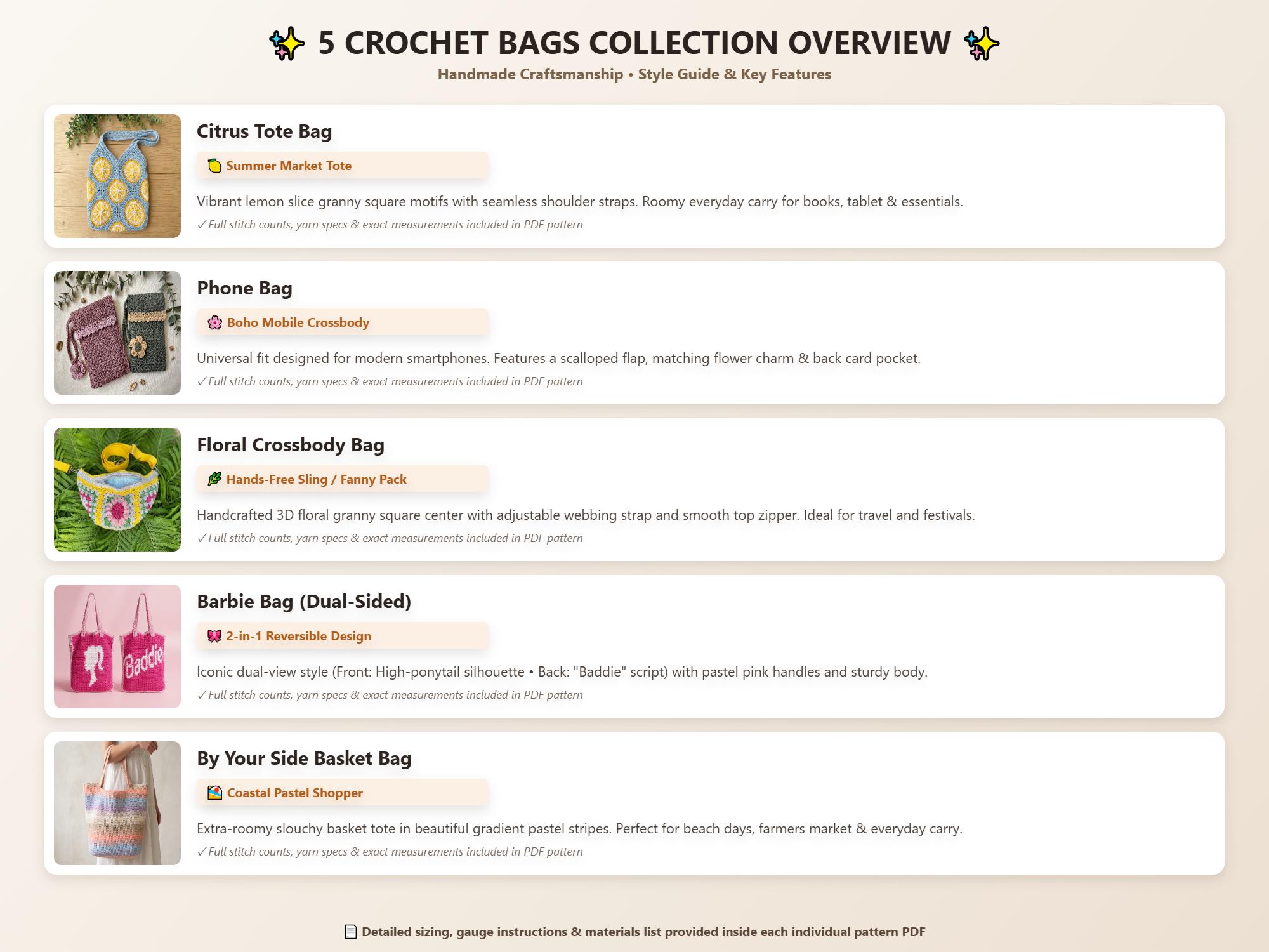 Crochet Bag Patterns – 5-in-1 PDF Bundle, Tote, Crossbody, Purse and Phone Pouch photo 9