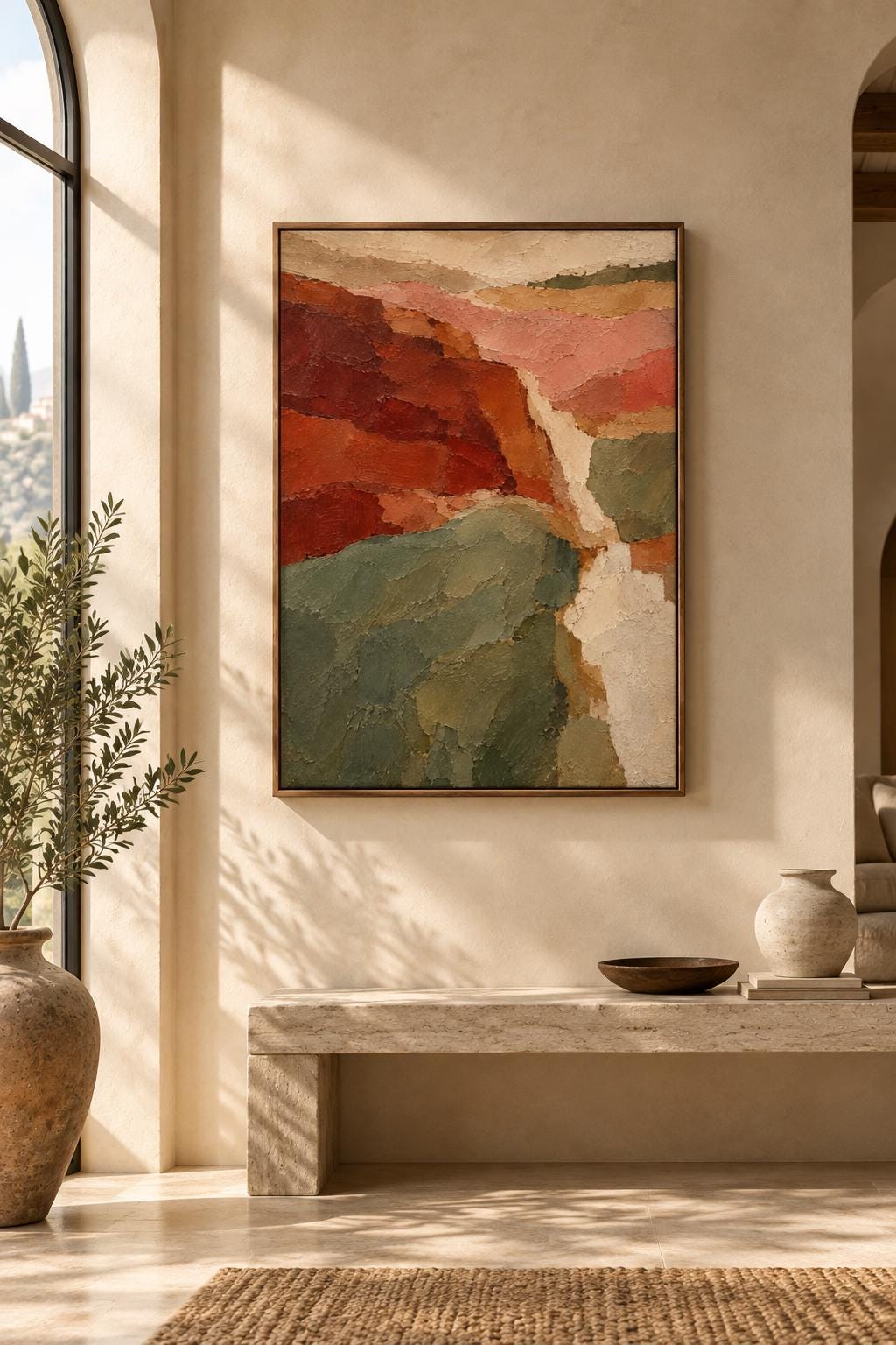 Sage Green Wall Art, Terracotta Mountain Landscape Print, Abstract Earthy Wall Decor photo 5