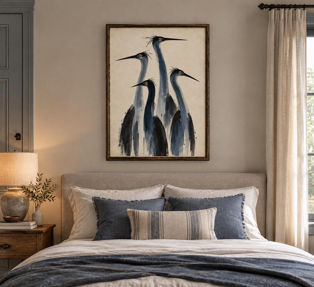 Coastal Wall Art Heron Print, Blue Heron Watercolor, Coastal Bird Decor for Beach House photo 2