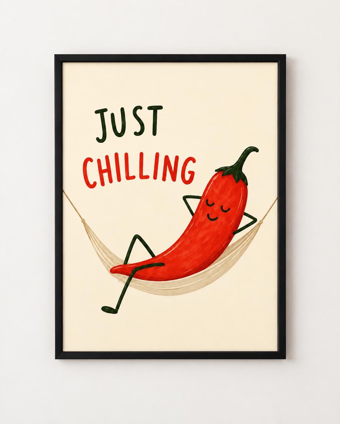 Funny Kitchen Wall Art – Chilli Pepper Print, Just Chilling Food Pun, Printable Download