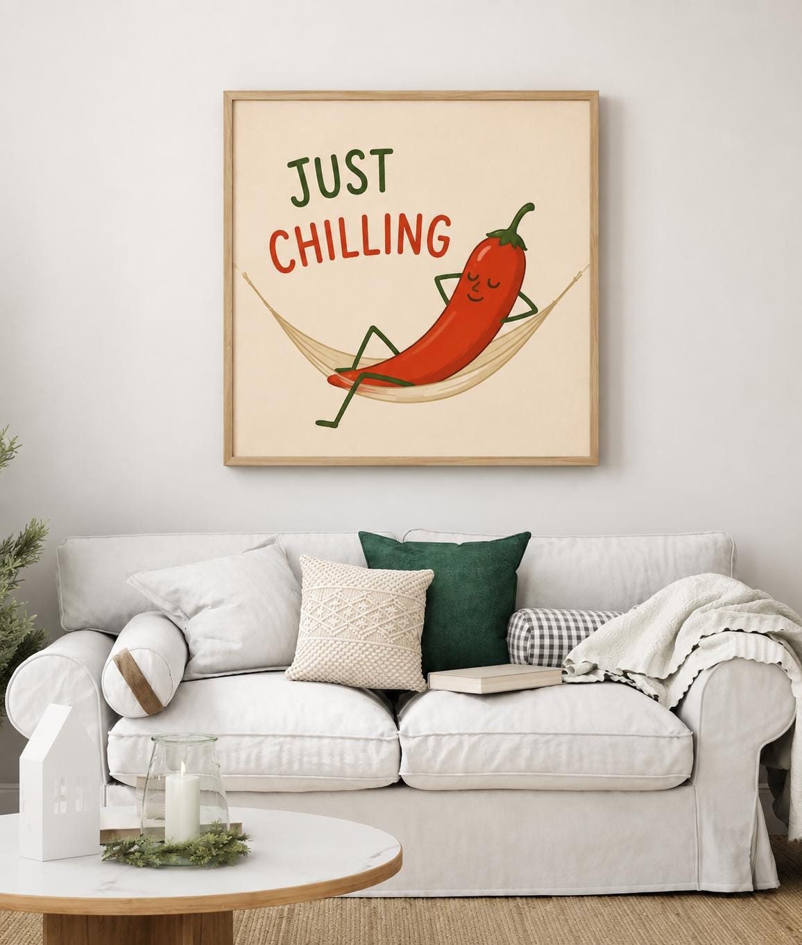 Funny Kitchen Wall Art – Chilli Pepper Print, Just Chilling Food Pun, Printable Download photo 4
