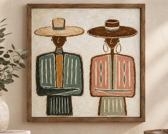 Mexican Wall Art Print, Charro Mariachi Couple, Colorful Folk Art Decor for Living Room, Southwestern Printable Download