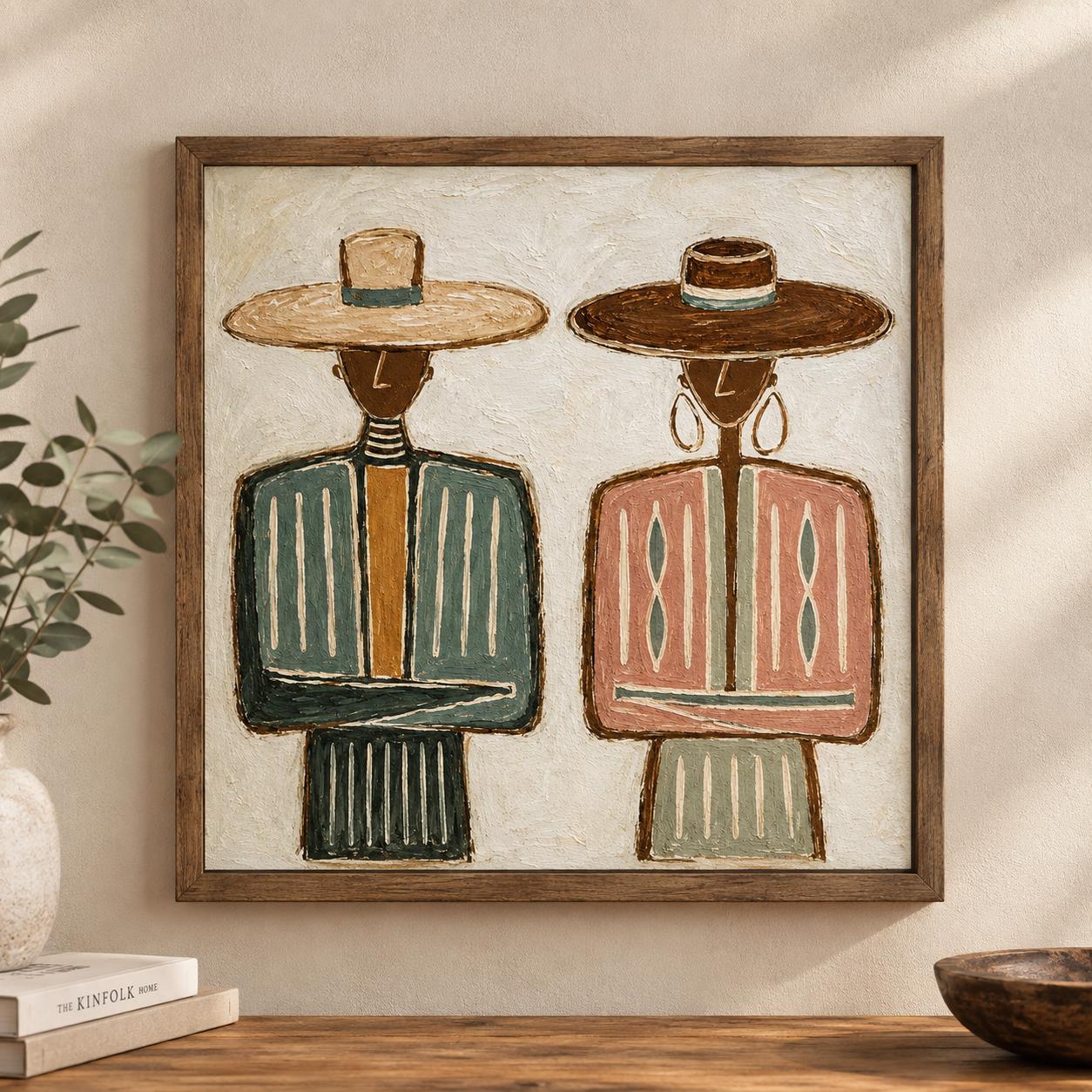 Mexican Wall Art Print, Charro Mariachi Couple, Colorful Folk Art Decor for Living Room, Southwestern Printable Download