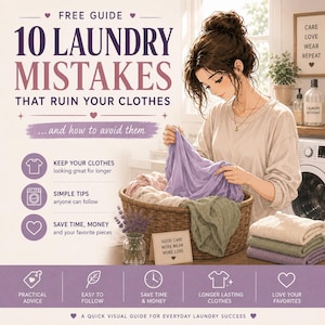 Gratis wasgids | 10 wasfouten die je kleding verpesten | Printbare PDF | Tips voor textielverzorging | Direct te downloaden