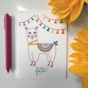 Llama Fiesta Birthday Greeting Card - Kid celebrate - blank card