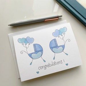 Twin Boys Card, Baby Twins Congratulations Greeting Card, Double Trouble image 1