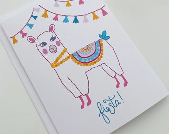 Llama Fiesta Birthday Greeting Card - Kid celebrate - blank card