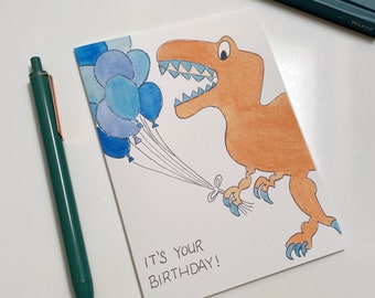 Dinosaur Birthday Card, Dino Party, Dinomite, Original Handmade Card