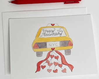 New York Wedding Anniversary Card, NYC Taxi, Yellow Cab, New York Marriage