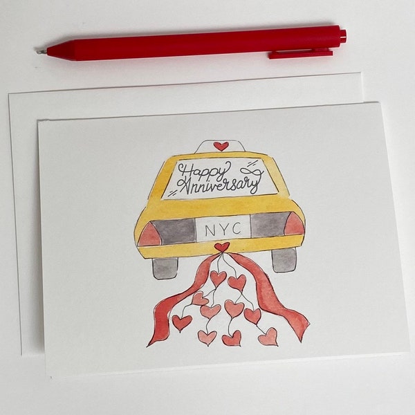 New York Wedding Anniversary Card, NYC Taxi, Yellow Cab, New York Marriage