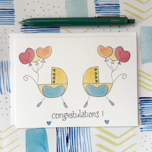 Gender Neutral Twins Greeting Card, Twin Baby Congratulations, Unknown Gender, Unisex