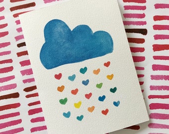 Blank Greeting Card, Raining Love, Feel Better, Get Well Soon, We'll Miss You, We Love You, Best of Luck Card