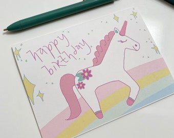 Unicorn Birthday Greeting Card, Little Girl Unicorns and Rainbows