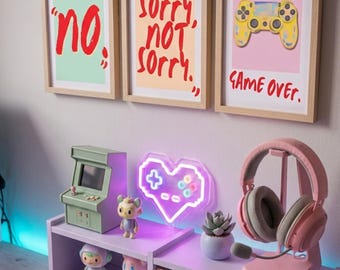 Gamer Girl Wall Art Set | Pastel Gaming Room Decor (Digital Download)