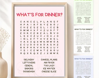 What's for Dinner? Word Search Printable Wall Art | Funny Kitchen Decor | Digital Download