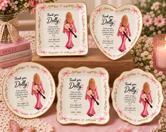 Dolly Parton Memorial Ceramic Jewelry Tray, 1946-2026 Tribute Dish, Dolly Parton Memorial Gifts, Western Country Fan Gift