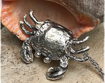Silver crab pendant. Silver crab necklace. Silver crab. Silver necklace. Silver pendant. Funny silver crab.