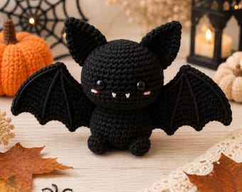 Halloween-virkmönster för fladdermus i PDF-format | Sött amigurumi-fladdermusmönster | Kawaii-handledning för fladdermusplysch | Läskigt virkmönster | Direkt nedladdning