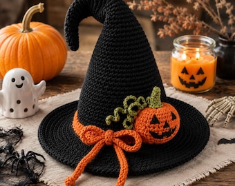 Virkmönster för läskig häxhatt, gotisk Halloween-virkning i PDF-format, steg-för-steg-guide