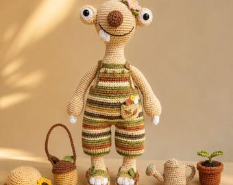 Sid Sloth Virkmönster PDF, Sloth Amigurumi Mönster, Virkad Sengångare Leksak, Trädgårds Sengångare, Solroshatt, Overaller, Direkt Nedladdning