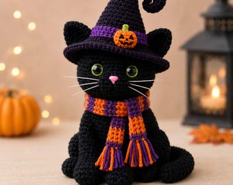 Svart Halloween-katt virkmönster PDF | Spöklik Amigurumi-handledning | Direkt digital nedladdning DIY-pyssel