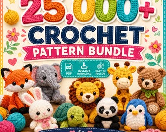26000+ Mega Virkmönster Paket PDF | Amigurumi Mega Kollektion | Nybörjarvänligt Mjukismönster | Söta Djur | Direkt Nedladdning