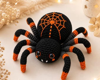 Virkat spindelmönster: Halloween-amigurumi utan sömnad (PDF-nedladdning)