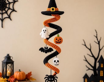 Halloweenpumpaspiralvirkmönster PDF, häxhängande dekor, pumpavindsnurra, höstamigurumi-prydnadshandledning (digital nedladdning)