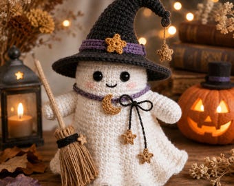 Virkat häx- och spökamigurumimönster | Halloween-amigurumi PDF (nedladdning direkt)