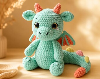 Baby Dragon Virkmönsterpaket: 2-i-1 Drake Amigurumi PDF Engelska Handledning Amerikanska Termer
