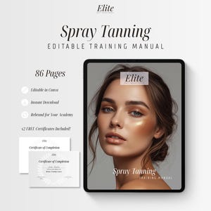 Spraytan-utbildningsmanual | Redigerbar Canva-mall | Resurs för skönhetsutbildare | Direkt nedladdning