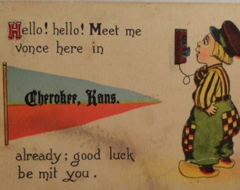 Antique 1920 Hand Colored Humorous Postcard  of Cherokee Kansas