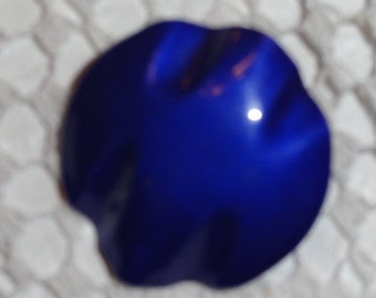 Vintage 70s Indigo Blue Enameled Metal Shell Shaped Earrings for Pierced Ears