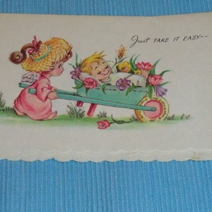 Antique 1950s Eve Rockwell Unused Birthday Greeting Card by Cheerie Cherubs image 1