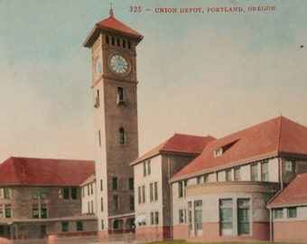 Carte postale antique des années 1900 Portland Oregon de Union Depot